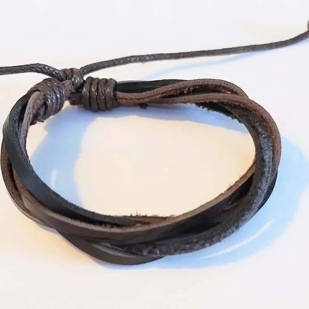 Men's bracelet leather layered brown new d54‎